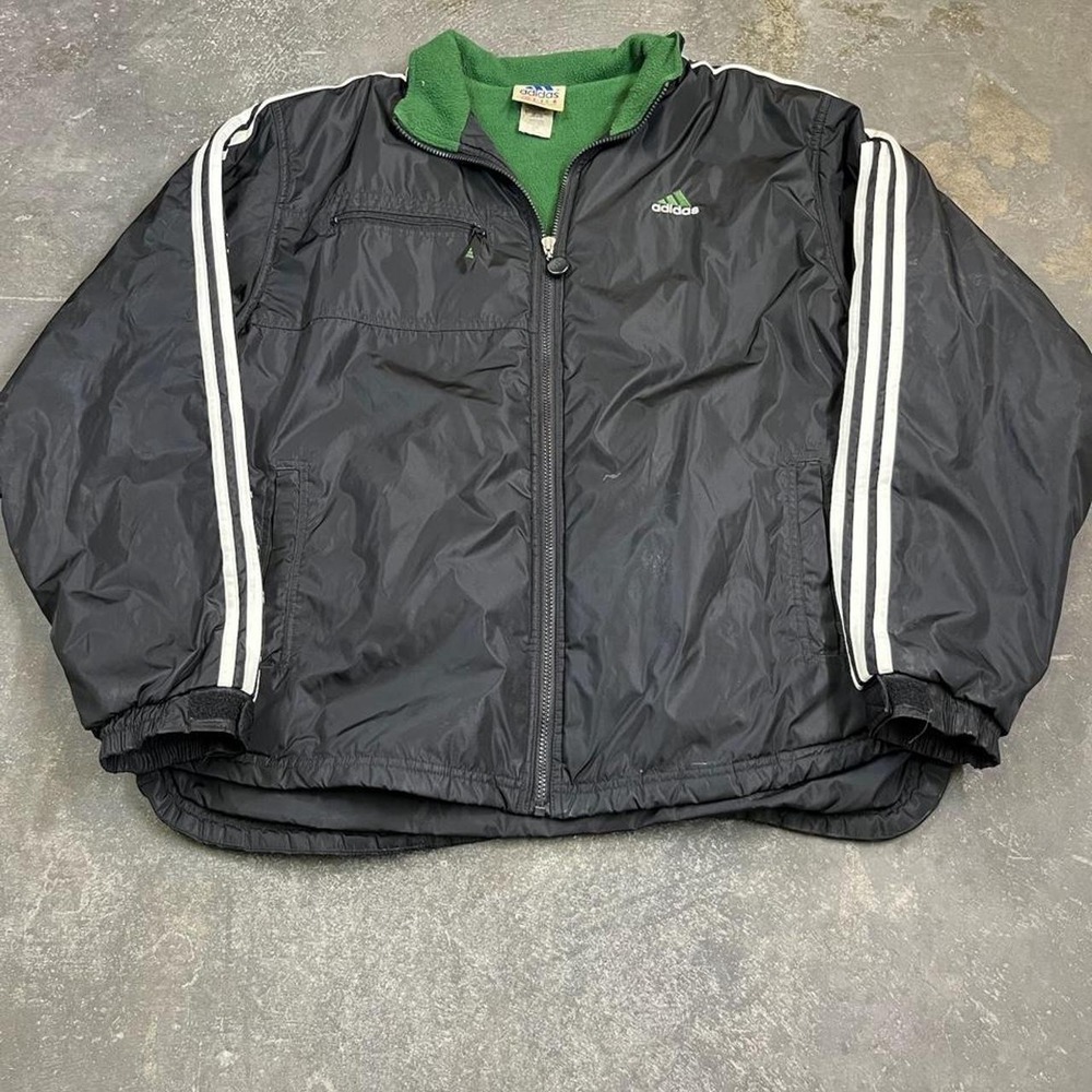 Vintage Adidas 90s Fleece Lined Bomber Jacket Black Mens Large Three Stripe Logo